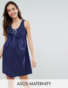 Сарафан со сборками и люверсами ASOS Maternity - Темно-синий