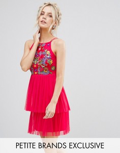 Короткое приталенное платье с вышивкой и тюлевой юбкой Frock And Frill Petite - Оранжевый