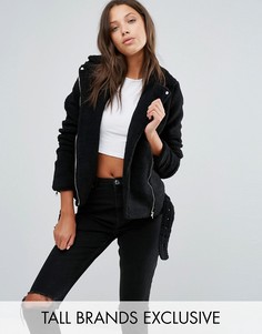 Удлиненная байкерская куртка из искусственной овчины Missguided Tall - Черный