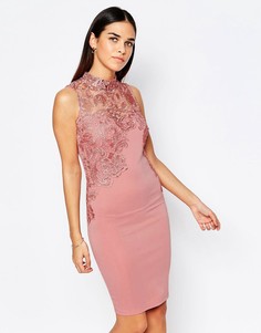 Платье мини с высокой горловиной и отделкой кроше Club L - Розовый