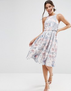 Платье миди с цветочным принтом и укороченным топом ASOS - Мульти