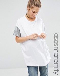 Футболка для беременных с пайетками на рукавах ASOS Maternity - Белый