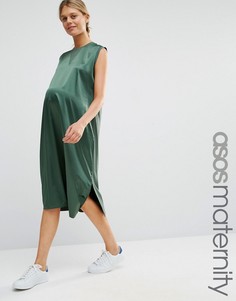 Платье миди для беременных с атласным передом ASOS Maternity - Зеленый