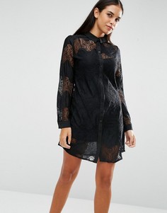 Кружевное платье-рубашка с длинными рукавами AX Paris - Черный