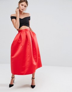Пышная атласная юбка миди для выпускного Closet - Красный