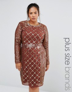 Цельнокройное платье с длинными рукавами Lovedrobe Luxe - Коричневый