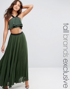 Плиссированная юбка макси с контрастным поясом True Decadence Tall - Зеленый