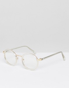 Круглые очки с прозрачными стеклами и оправой, и золотистой вставкой ASOS - Прозрачный