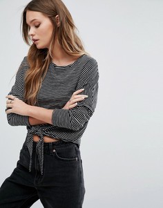 Топ в полоску с завязками спереди New Look - Черный