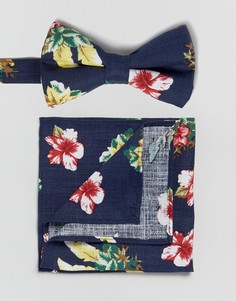Галстук-бабочка и платок для нагрудного кармана с цветочным принтом ASOS - Темно-синий