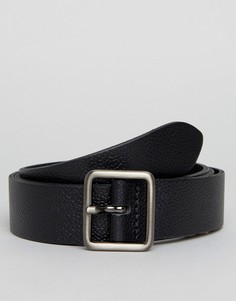 Черный узкий кожаный ремень в строгом стиле с квадратной пряжкой ASOS - Черный