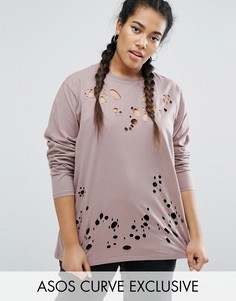 Длинный лонгслив с прорехами ASOS CURVE - Розовый