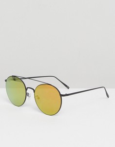 Черные круглые солнцезащитные очки с золотистыми линзами ASOS - Золотой