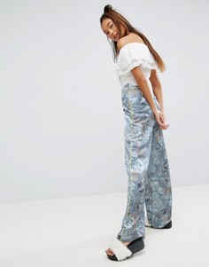 Синие брюки-палаццо с цветочным принтом и окантовкой ASOS - Мульти