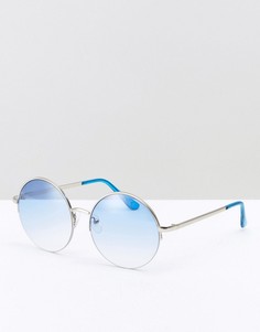 Круглые солнцезащитные очки в матовой серебристой оправе с синими стеклами ASOS - Серебряный
