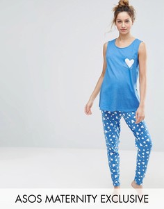 Пижамный комплект с принтом сердца ASOS Maternity - Синий