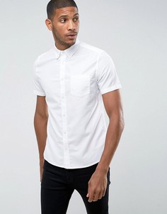 Оксфордская приталенная рубашка с короткими рукавами Burton Menswear - Белый