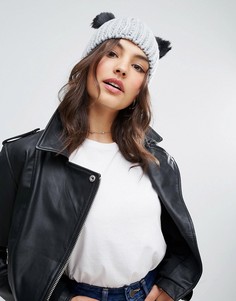 Шапка-бини с кошачьими ушками из искусственного меха ASOS - Серый