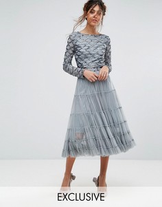 Ярусная тюлевая юбка с отделкой на поясе Lace & Beads - Серый