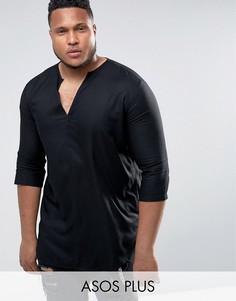 Черная удлиненная вискозная рубашка классического кроя с V-образным вырезом ASOS PLUS - Черный
