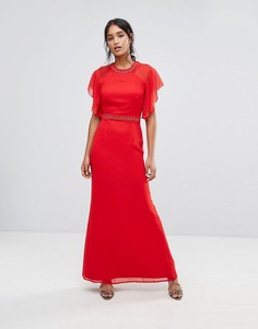 Платье макси с отделкой и рукавами клеш Elise Ryan - Красный