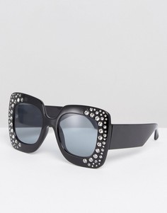 Большие квадратные солнцезащитные очки с декоративной отделкой ASOS - Черный