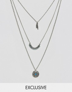 Ожерелье в несколько рядов с подвеской-пером Reclaimed Vintage Inspired - Серебряный