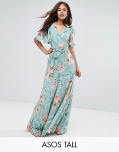 Платье макси с цветочным принтом и плиссировкой ASOS TALL - Мульти