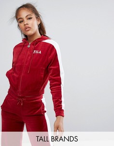 Велюровый худи на молнии с полосками Fila Tall - Красный