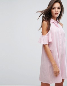 Платье-рубашка c открытыми плечами Influence - Розовый