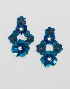 Серьги-подвески с 3D цветками Glamorous - Синий