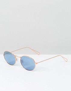 Солнцезащитные очки с овальной оправой цвета розового золота и синими стеклами South Beach - Синий