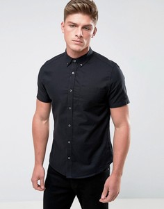 Оксфордская приталенная рубашка с короткими рукавами Burton Menswear - Черный