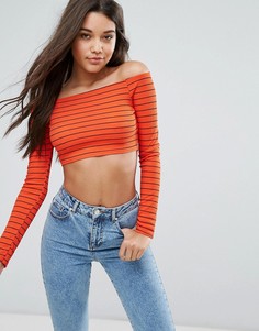 Кроп-топ в полоску с открытыми плечами Missguided - Оранжевый