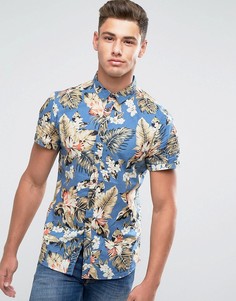 Гавайская рубашка с принтом пальм и короткими рукавами Blend - Синий
