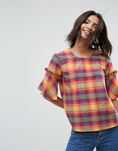Футболка в клетку с оборками ASOS - Мульти