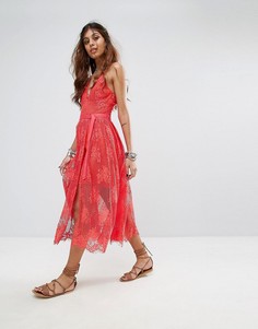 Платье миди с кружевным слоем Free People - Розовый