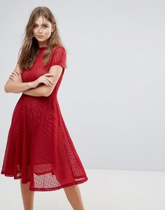 Расклешенное кружевное платье миди Goldie - Красный