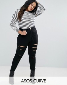 Черные рваные джинсы скинни ASOS CURVE Ridley - Черный