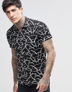 Черная рубашка с принтом листьев и открытым воротником Scotch & Soda - Черный