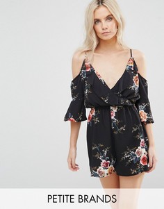 Ромпер с открытыми плечами и цветочным принтом Boohoo Petite - Черный