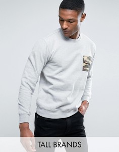 Серый свитшот с камуфляжным принтом на кармане Jacamo TALL - Зеленый