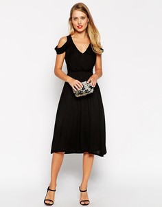 Платье миди с запахом и открытыми плечами ASOS - Черный