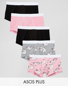 Набор из 5 трусов с принтом единорога ASOS PLUS - Мульти