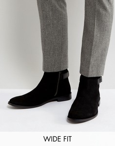 Черные замшевые ботинки челси для широкой стопы с ремешками ASOS - Черный