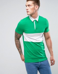 Зеленая длинная обтягивающая футболка-поло с контрастной вставкой ASOS - Зеленый