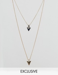 Золотистое ожерелье с двумя цепочками и треугольной подвеской DesignB London - Золотой