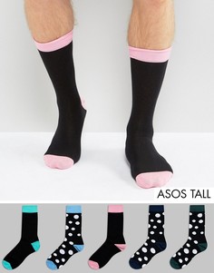 Набор из 5 носков в контрастный горошек ASOS TALL - Мульти
