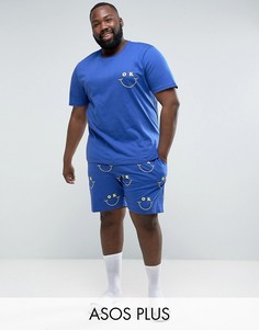 Пижамные футболка и шорты с принтом ASOS PLUS - Синий