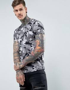Обтягивающая футболка с камуфляжным принтом Noose & Monkey - Серый